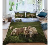 Sheep King Size Duvet Cover Sets Farm Animals Bedding King Size Bed Set 3D Print Ultra Soft Microfiber Quilt Cover 230 x 220 with Zipper Closure and 2 Pillowcases I-2176