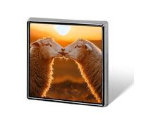 Sheep Kissing Sunset Metal Badge Pins 0.7" Square Brooches | Lapel Pins for Shirt Backpack Jacket Hat Coat Bag Clothing Jewelry Accessories Gifts for Women Men