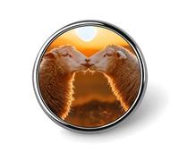 Sheep Kissing Sunset Round Brooch Pins Badge Printed Button Tie Lapel Backpack Pin Decoration for Women Men