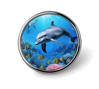 Sheep Lapel Pin Fashion Brooch Pin Cute Button Badges Round Button Pins Enamel Pins Metal Pinback for Hat Shirt Clothing Bags Decoration, Dolphin in the coral reef, Circular