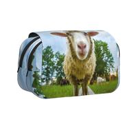Sheep Looking Camera Double Layer Flip-Top Pencil Case,Large Capacity 50 Pens Organizer, Durable Polyester Stationery Holder for School, Art Travel (All-Over Print)