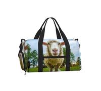 Sheep Looking Camera Gym Duffle Bag with Shoe Compartment Travel Weekender Overnight Bag Waterproof Sports Gym Bag with Shoulder Strap