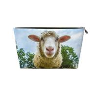 Sheep Looking Camera Leather Cosmetic Bag - Large Capacity Portable Travelling Toiletry Bag, Suitable for Daily and Travelling Use