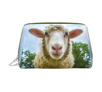 Sheep Looking Camera Leather Handheld Zipper Makeup Bag Organizer Wallet Large Capacity Travel Makeup Bag Toiletries