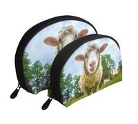 Sheep Looking Camera Portable Shell Cosmetic Bag Set - Travel Makeup Organiser with Zipper & Inner Compartments