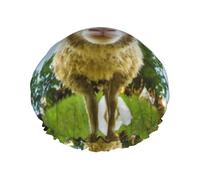 Sheep Looking Camera Printed Double-Layer Shower Cap, Reusable Shower Cap, Suitable For Various Hair Lengths