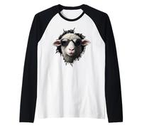 Sheep Lover Lamb with Sunglasses Portrait Shepherd Farmer Raglan Baseball Tee