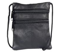 Sheep Nappa Leather Neck Purse Mini Bag - Soft Black Small Crossbody Phone Pouch with Front & Main Zip, Lightweight Travel Shoulder Bag 14x11cm