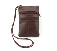 Sheep Nappa Triple Zip Neck Purse Soft Leather Crossbody Mini Bag with 3 Secure Compartments, 16.5 x 11.5 cm,