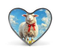 Sheep on A Grassy Field Badge Heart Shape Cute Brooch Pins Button Badges for Backpack Jackets Hats Decor