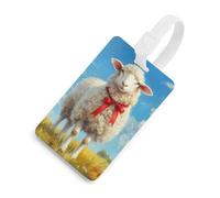 Sheep on A Grassy Field Luggage Tag for Suitcase Cute ID Tags Travel Baggage Identifier Labels White-Style
