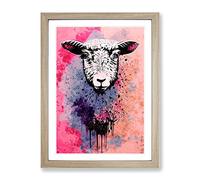 Sheep Paint Drip No.4 Abstract Framed Print for Living Room Bedroom Home Office Décor, Wall Art Picture Ready to Hang, Oak A3 Frame (34 x 46 cm)