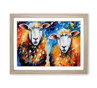 Sheep Painting Abstract Framed Wall Art Print A2 Oak