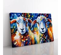 Sheep Painting Vol.2 Abstract Canvas Wall Art Print Ready to Hang, Framed Picture for Living Room Bedroom Home Office Décor, 76x50 cm (30x20 Inch)