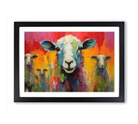Sheep Palette Knife Framed Wall Art Print A2 Black