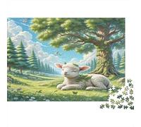 Sheep Paperboard Lamb Lying in Grassy Field Under Tree Classic Jigsaw Puzzle Collectible Secret Santa Gift 70x50cm/1000pcs