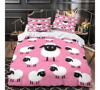 Sheep pattern 3D Printed Comforter Cover 3pcs Ultra-Soft Microfibre Skin-Friendly Cartoon whimsical Quilt Cover 2 Pillow Shams Zippered Closure Machine Washable Kids Teens Room Single（140x200cm）