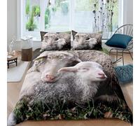 Sheep Pattern Single Duvet Cover Set Cute Animals Bedding Set 3D Print Soft Microfiber Quilt Covers 155x200 cm with Zipper Closure and 2 Pillowcases 50x75 cm for Kids Teens H.1929