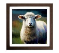 Sheep Post-Impressionism Framed Print | 18x18 Inch Walnut Framed Wall Art | Ready to Hang | Impressionist Animal Picture | Living Room Bedroom Lounge Office