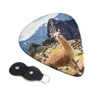 Sheep Printed Guitar Picks, 6 Pack with Leather Keychain Pick Holder - 0.46mm, 0.71mm, 0.96mm Assorted Thickness for Acoustic Ukulele, Electric Guitar, Acoustic Guitar, Bass