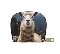 Sheep Printed Leather Half Circle Card Wallet Zipper Card Case Holder, Compact Stylish for Men and Women