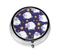 Sheep Printed Round Travel Pill Box Cute Small Metal Pocket Pill Case for Men & Women 3 Compartment Portable Pill Organizer for Purse or Pocket