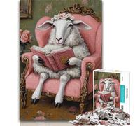 Sheep Reading Jigsaws 1000 Pieces for Teenagers,Help The Brain Exercise Addictive Toys to Cultivate Patience Parent-child Interaction 38x26cm