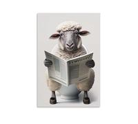 Sheep Sitting on The Toilet Reading A Newspaper Funny Bathroom Humor Wall Decor Funny Animal Poster Posters For Toilet Canvas Poster Wall Art Decor Print Picture Paintings for Living Room Bedroom Deco