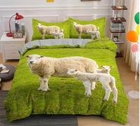 Sheep Super King Size Duvet Cover Sets Sheep Bedding Set Soft Comfy Microfiber 3D Print Farm Animals Quilt Cover 260x220 + 2 Pillowcases with Zipper, a2017