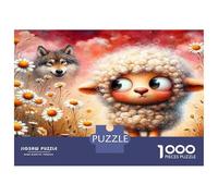 Sheep Wolf Daisy 1000 Pieces Jigsaw Puzzle Cute Wild Pair Jigsaw Puzzle Set Premium Cardstock Decompression Wall Decoration Gifts Women Men Cognitive Development Puzzle 70x50cm/1000pcs