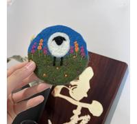 Sheep Wool Felt Coaster, Handmade Cottagecore Coaster for Hot and Cold Beverages, Drink Coaster Cup Mat Coaster for Home Office Decoration (Blue)