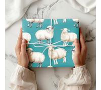 Sheep Wrapping Paper - Cute Farm Animal Gift Wrap Birthdays, Baby Showers, Easter Celebrations - Fun Sheep Print Present - W83 (Teal, Medium Sheet - 42 x 58cm / 15.7" x 22.8" inches)
