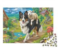 Sheepdog 1000 Piece Premium Cardboard Farm Wooden Boardwalk Puzzle Collectors Ultra Difficult Travel Compact for Couple Partners 52x38cm/1000pcs