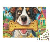 Sheepdog 1000 Pieces Jigsaw Puzzles Bundle Happy Playing Dog Classic Jigsaw Puzzles Couple Partners Stress Relief Brain Training Sturdy Cardboard Beautiful Decoration Gift Idea 38x26cm/1000pcs