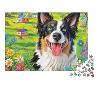 Sheepdog 1000 Pieces Jigsaw Puzzles Engaging Educational Games Collie in Vibrant Flowers Jigsaw Puzzles Beautiful Decoration for Adults & Families 52x38cm/1000pcs
