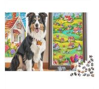 Sheepdog Adult Jigsaws Collie Next to Painting Fun Present & Activity for Home 52x38cm/1000pcs
