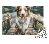 Sheepdog on Wooden Bridge 1000 Piece Jigsaw Puzzle Jigsaw Puzzle for Adults Relaxing Focus Decoration Gift 52x38cm/1000pcs