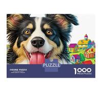 Sheepdog1000 Piece Jigsaw Puzzle Aussie Shepherd Joyful Tongue-out Close-up- Family Puzzle Game for Kids 52x38cm/1000pcs