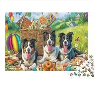Sheepdog1000pc Recycled Cardboard DIY Jigsaw Puzzle for Personal Leisure,Two Collies Picnic Immersive Puzzle Game Wall Decoration At-Home Relaxation Jigsaw38x26cm/1000pcs