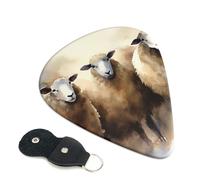 Sheeps Watercolor 6 Pack Guitar Picks With Holder, Personalized Guitar Plectrums Non-Slip Portable Ukulele Bass Picks 0.71mm For Acoustic Guitar Lovers Gifts