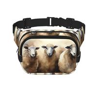 Sheeps Watercolor Fanny Pack For Women Waterproof Adjustable Belt Bags Waist Pack Fashion Casual Crossbody Bags Bum Bag For Running Workout Hiking Traveling, Black, One Size