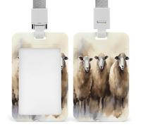 Sheeps Watercolor ID Badge Holder Waterproof Card Protector Push-Pull Slot Work ID Card Holder with Lanyard Personalized Detachable Card Holders for Office Corporate Use