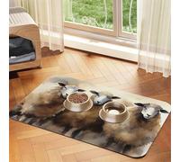 Sheeps Watercolor Pet Feeding Mat Absorbent Pu Leather Dog Cat Food Mats Contain Spills Protects Floors, Anti-Slip Dog Bowl Mats Easy Clean Pet Placemats 30x45cm