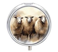 Sheeps Watercolor Pill Box Round Portable Small Pill Case Waterproof Travel Pill Box Organizer for Pocket Purse and Daily Convenience