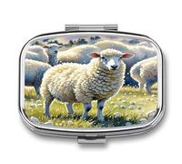 Sheeps Watercolor Pill Case Travel Portable Pocket Pill Box 2 Compartment Medicine Case Large Capacity Daily Pill Cases Vitamin Organizer Medicine Organizer Small Pill Box