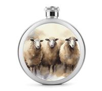 Sheeps Watercolor Whiskey Flasks, Small Portable Travel Liquor Flask, Stainless Steel Leak Proof Flask for Wedding Party, Groomsman, Bridesmaid Gift- 5oz