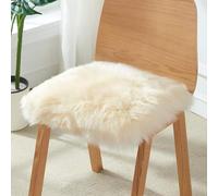 Sheepskin Chair Cushion Pad Non-Slip Back Square Genuine Australian Sheepskin Chair Cover Silky Natural Wool Car Seat Cover Soft Area Rugs Carpet for Home Office Kitchen(Crean,15.7in/40cm)