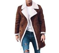 Sheepskin Coats for Men Mens Shearling Coat Warm Fleece Lined Winter Clothes PU Faux Leather Trim Stand Collar Stylish