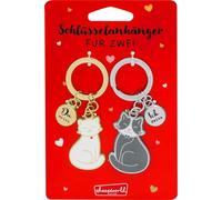 Sheepworld Couple Keyring with Cat Motif, 2 Pendants with Key Ring and Charm, Metal, Epoxy, Length 8.4 cm, Gift for Two, Valentine's Day | 75303