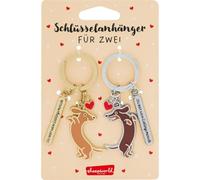 Sheepworld Couple Keyring with Dachshund Motif, 2 Pendants with Key Ring and Charm, Metal, Epoxy, Length 8.6 cm, Gift for Two, Valentine's Day | 75302